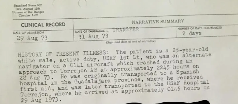 DOCUMENTO CLÍNICO DE WILLIAM. SI EL 31-07-73 ESTABA EN ALEMANIA, ERA IMPOSIBLE QUE EL SUPUESTO JASÓN SE ENTREVISTARA CON ÉL EN TORREJON EL 01-08-73